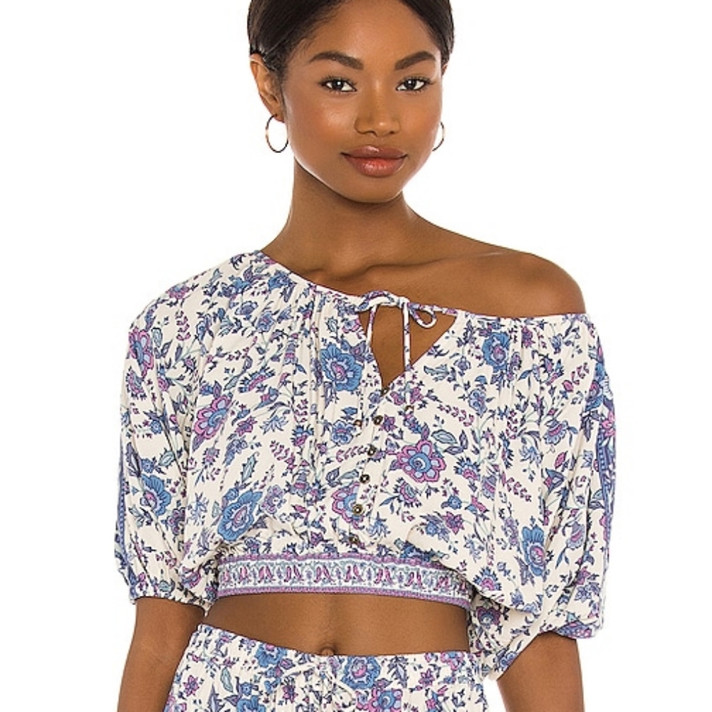 🪄♲🫰🏼 Spell Folk Song Cropped Blouse in Sky Size S